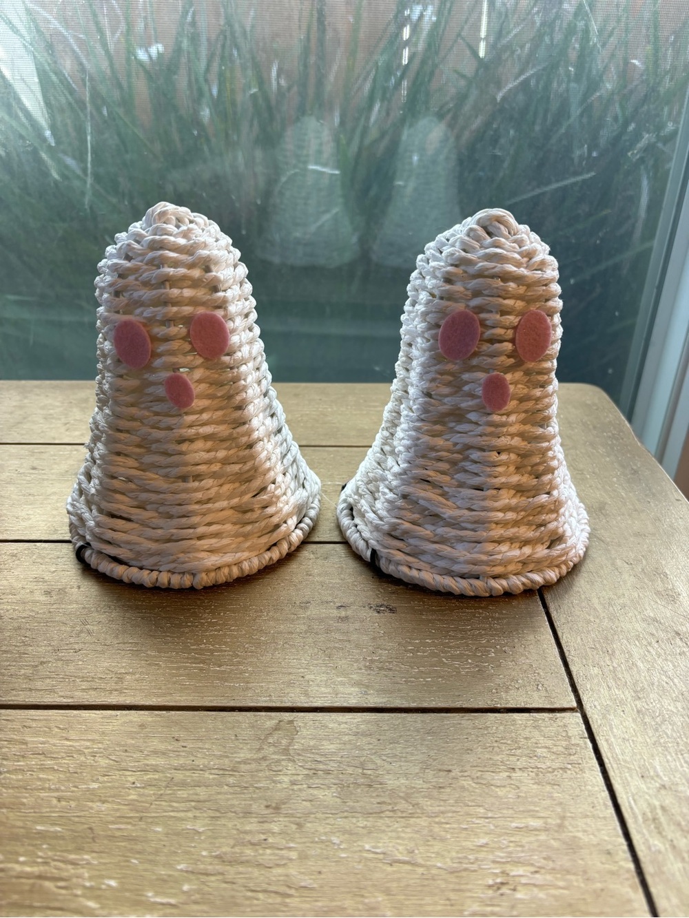 White Rope Ghost Holiday Décor Pair with Pink Accents